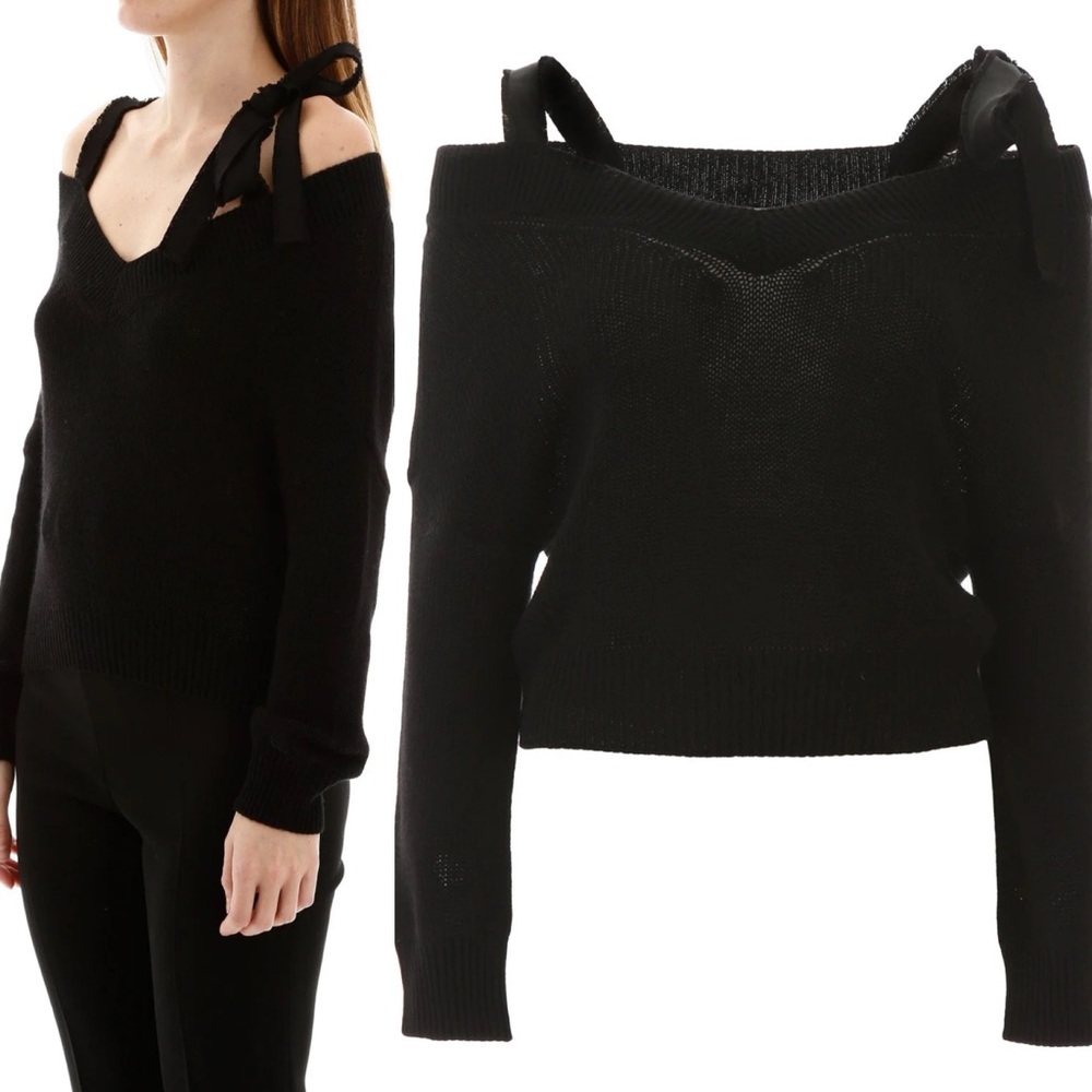 Red Valentino Black Tie Shoulder Knit Sweater Top Wool Cashmere Size Small‎ Pull - Picture 15 of 15